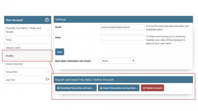 Screenshot from data import and export page from Arsca.