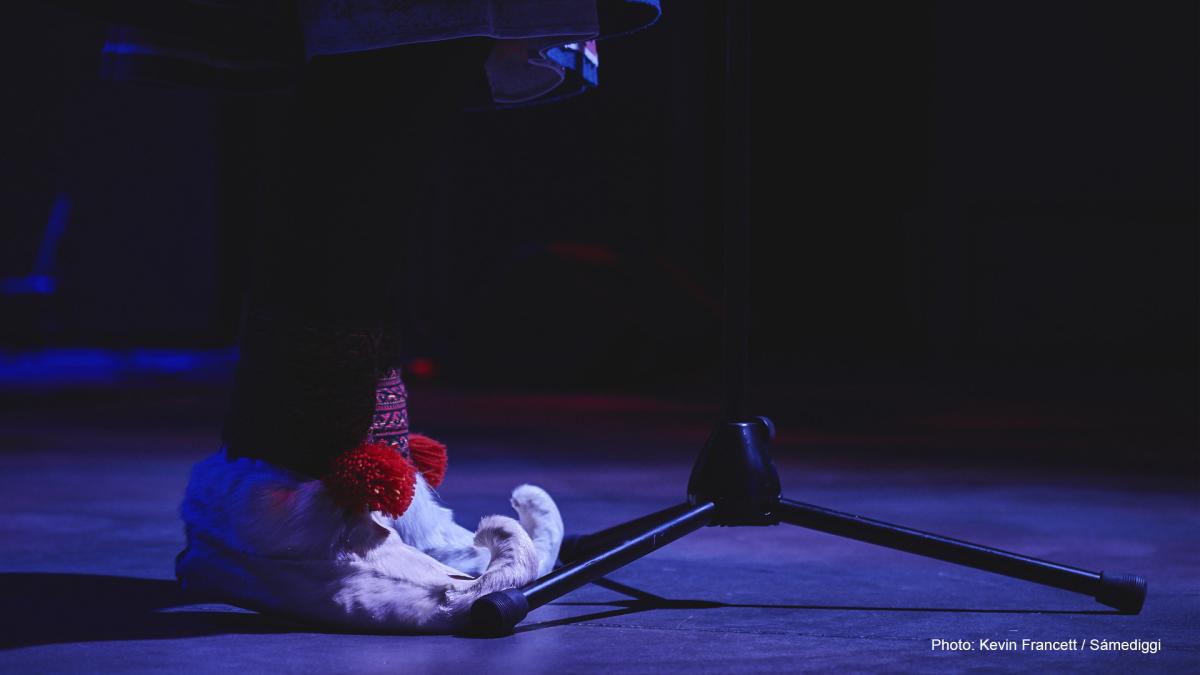 traditional Sami footwear and microphone rack.