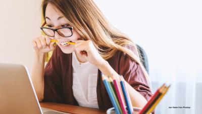 Woman in front of laptop