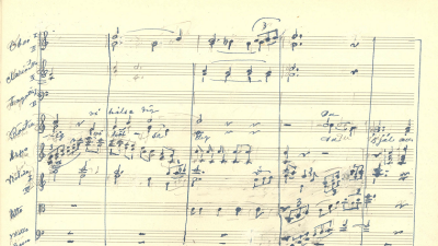 A close-up of sheet music manuscript.