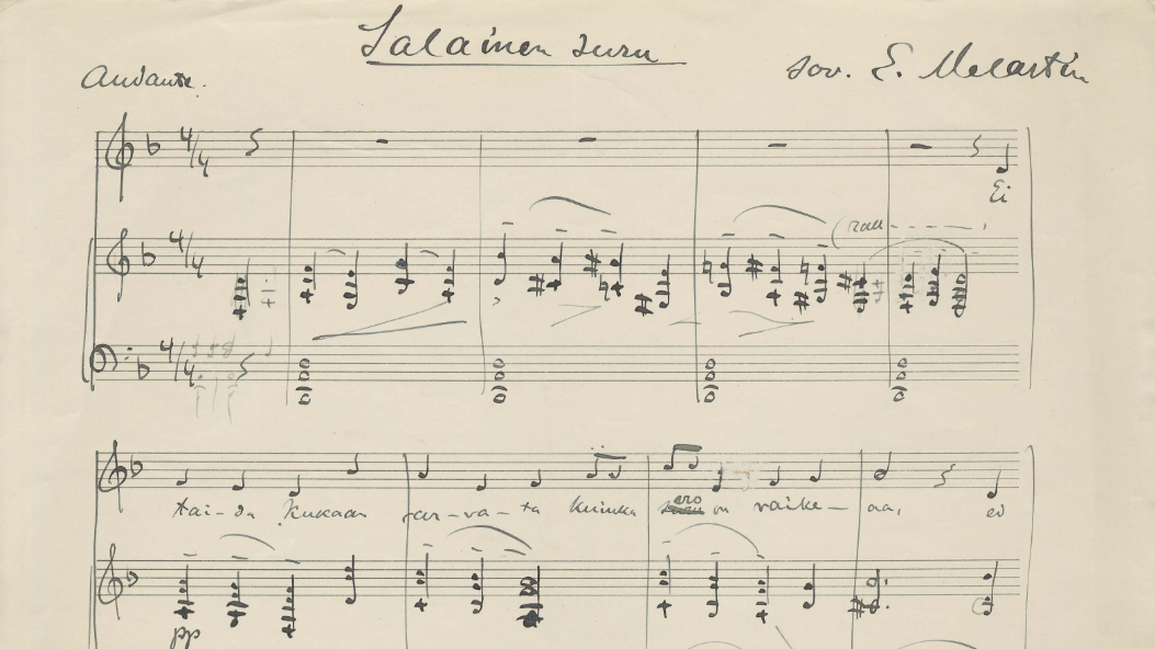 First page of a sheet music manuscript by Erkki Melartin.